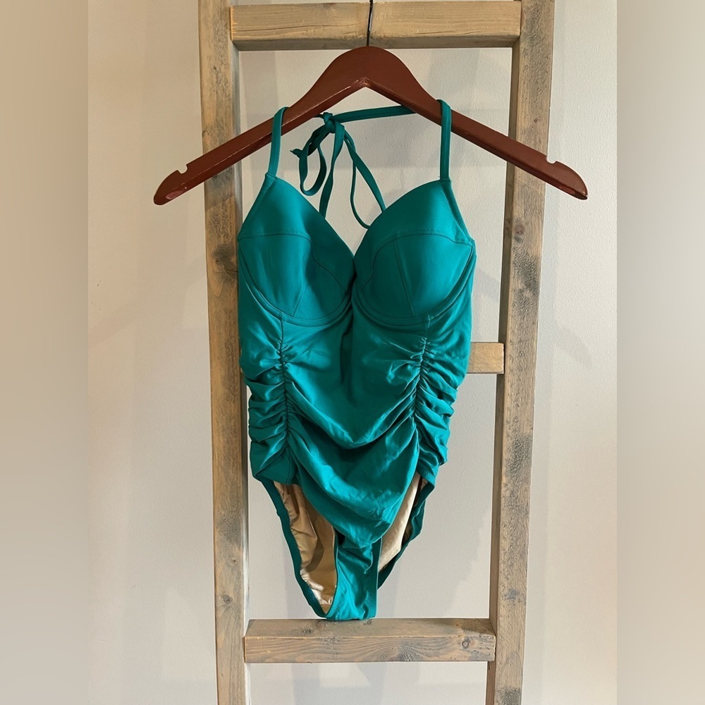 J.crew Teal Ruched One-Piece Swimsuit
